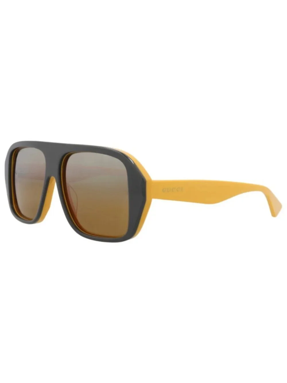 New Gucci Women's Sunglasses Aviator Recycled Acetate Frame Mens Grey Yellow